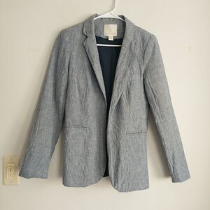Mercer&Madison Blazer Jacket Womens S Blue Striped Linen Blend Open Notch Career